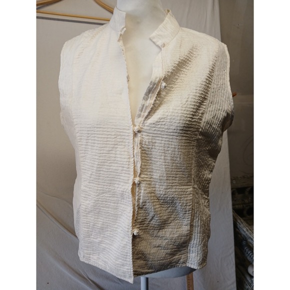 Eileen Fisher Tops - Eileen Fisher Small Silk Vest Collared Button Detail Blouse Quiet Luxery Preppy